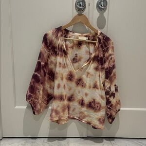 Nation LTD Brown and Cream Tie-Dye Blouse
